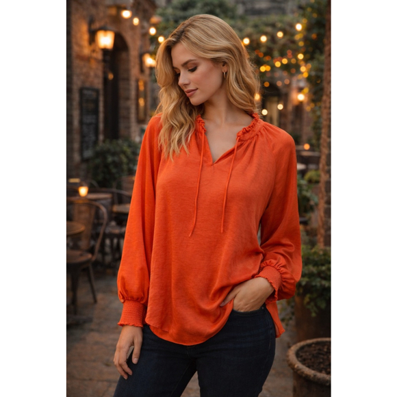 Tahari Tops - Women's Tahari Orange Long Sleeve Blouse XL